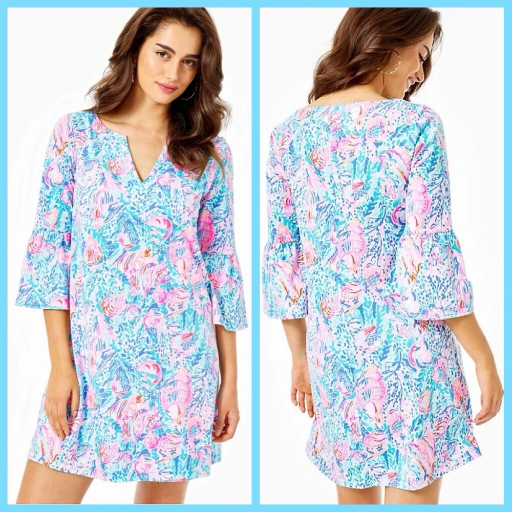 Lilly Pulitzer Tosha dress in Multi Treasure Trove Print shift dress bell sleeve